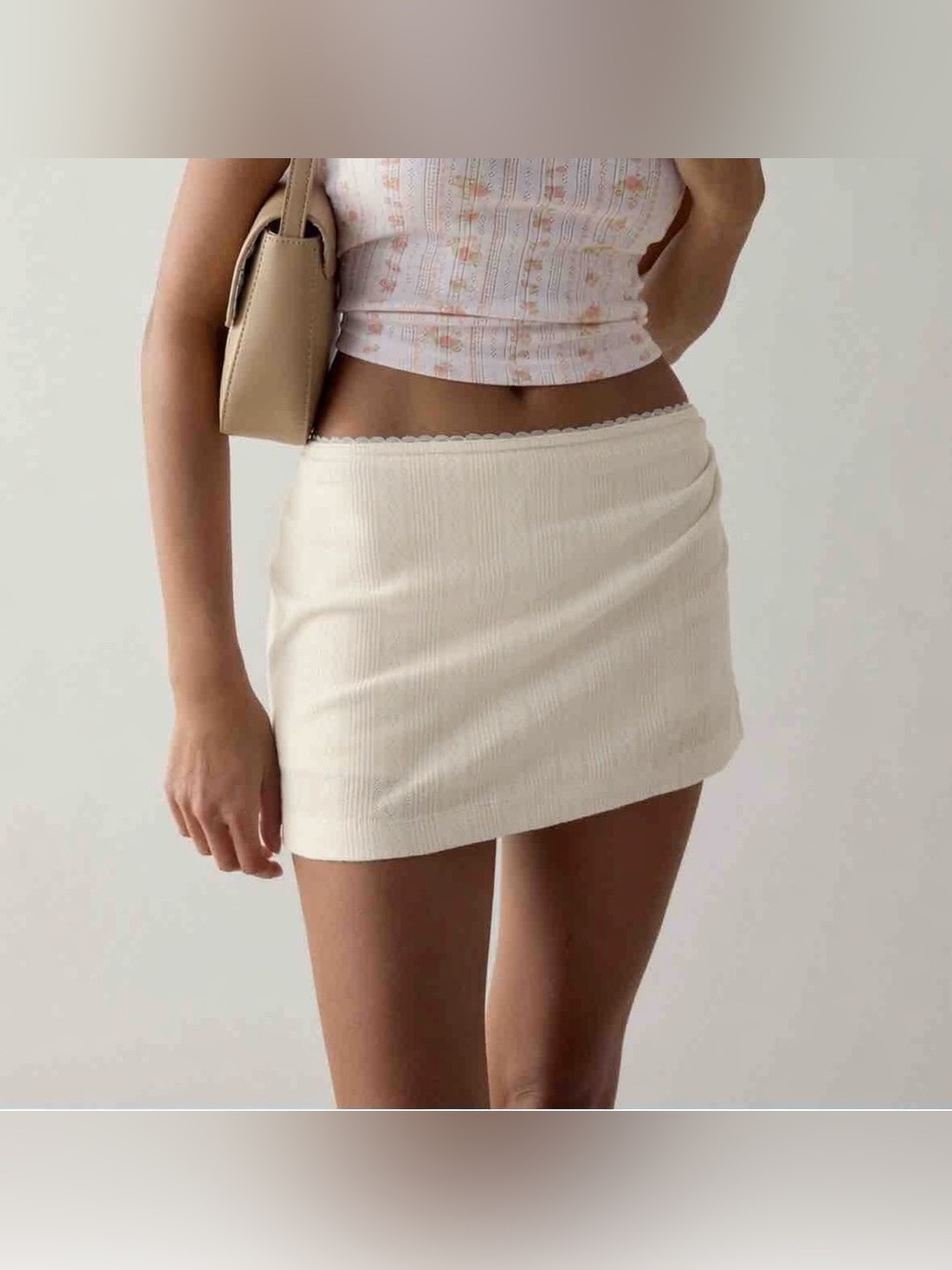 NEW Out From Under Bec Pointelle Knit Low Rise Micro Mini Skort Ivory L Shorts
